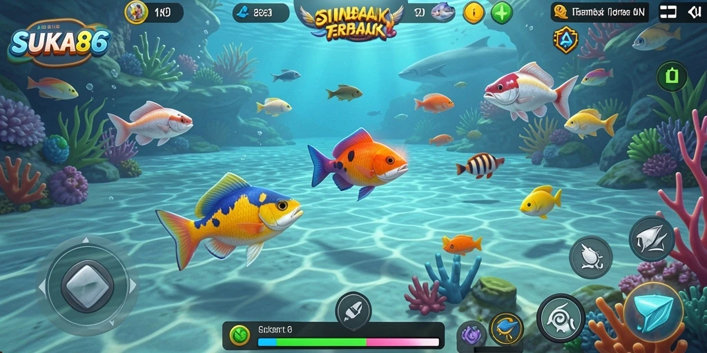 Tangkapan layar gameplay <strong>SUKA86</strong> menunjukkan aksi seru menangkap ikan.